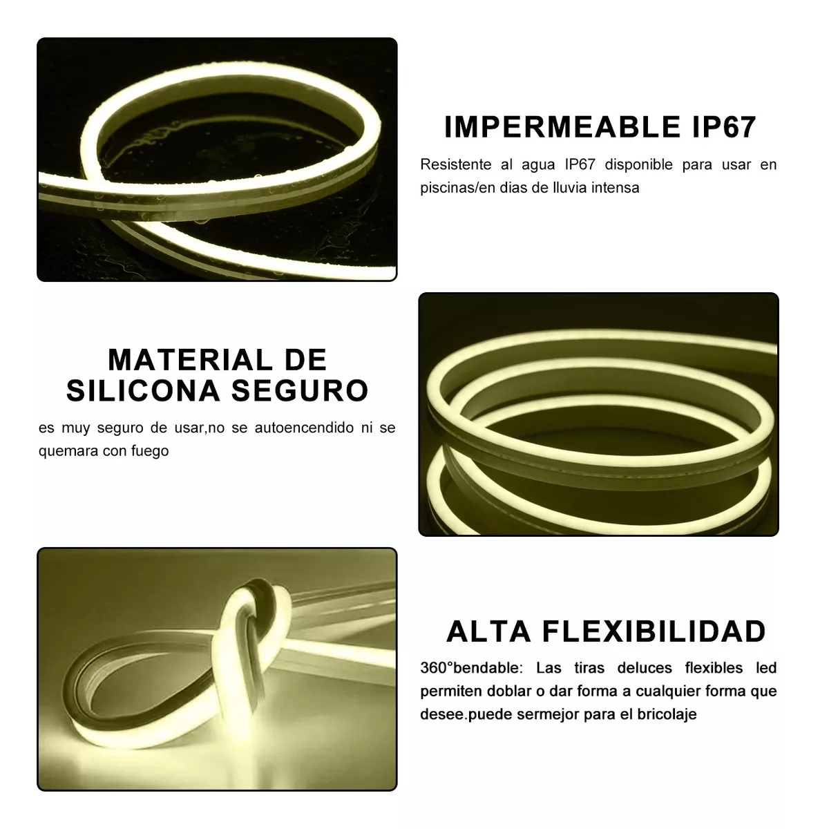 Tiras De Led 10m Luz Neón Flexible 24v Con Control Remoto Blanco Calido