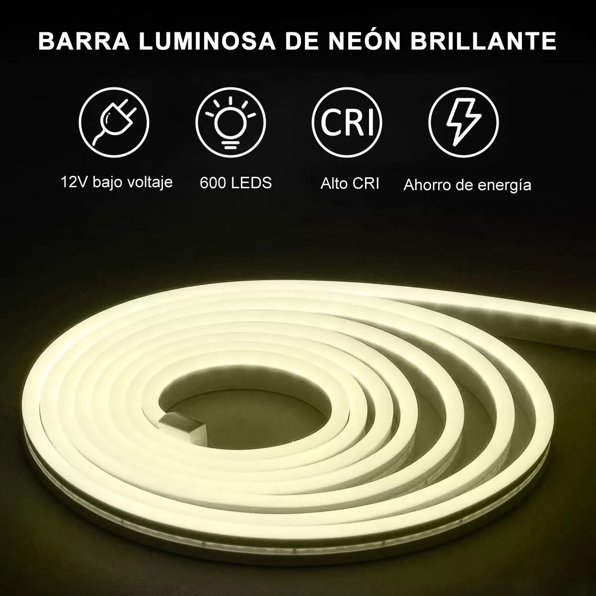 Tiras De Led 10m Luz Neón Flexible 24v Con Control Remoto Blanco Calido