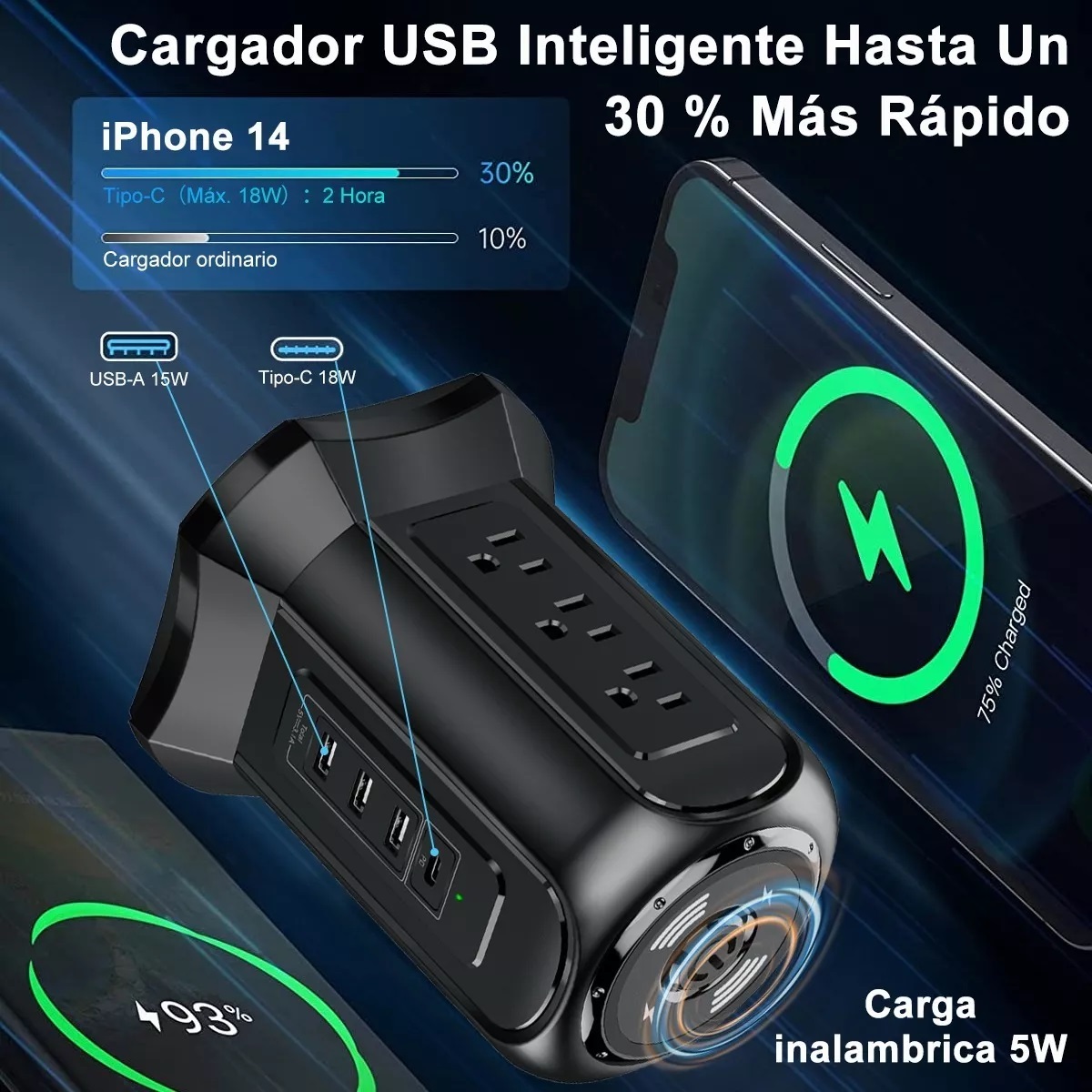 Multicontactos Electricos Torre Extension, 9 Salidas Y 4 Usb