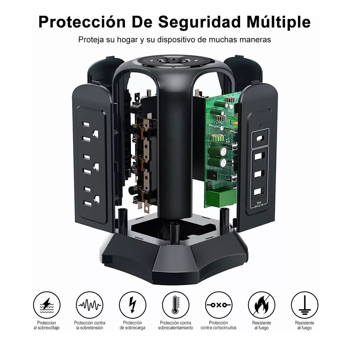 Multicontactos Electricos Torre Extension, 9 Salidas Y 4 Usb