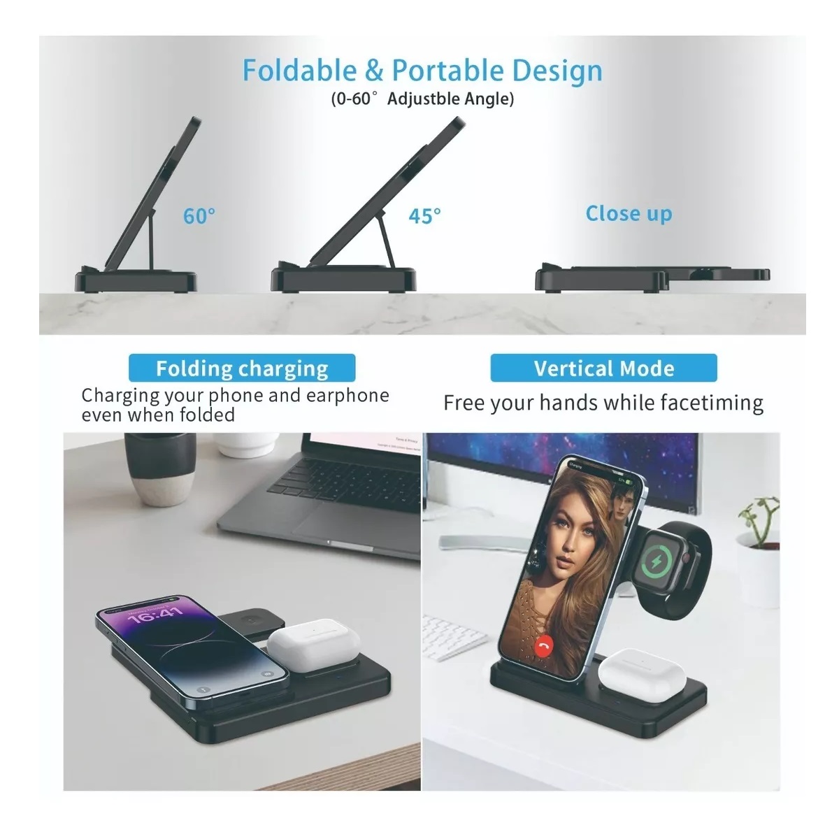 3 En 1 Cargador Inalambrico Para iPhone/iwatch/AirPods