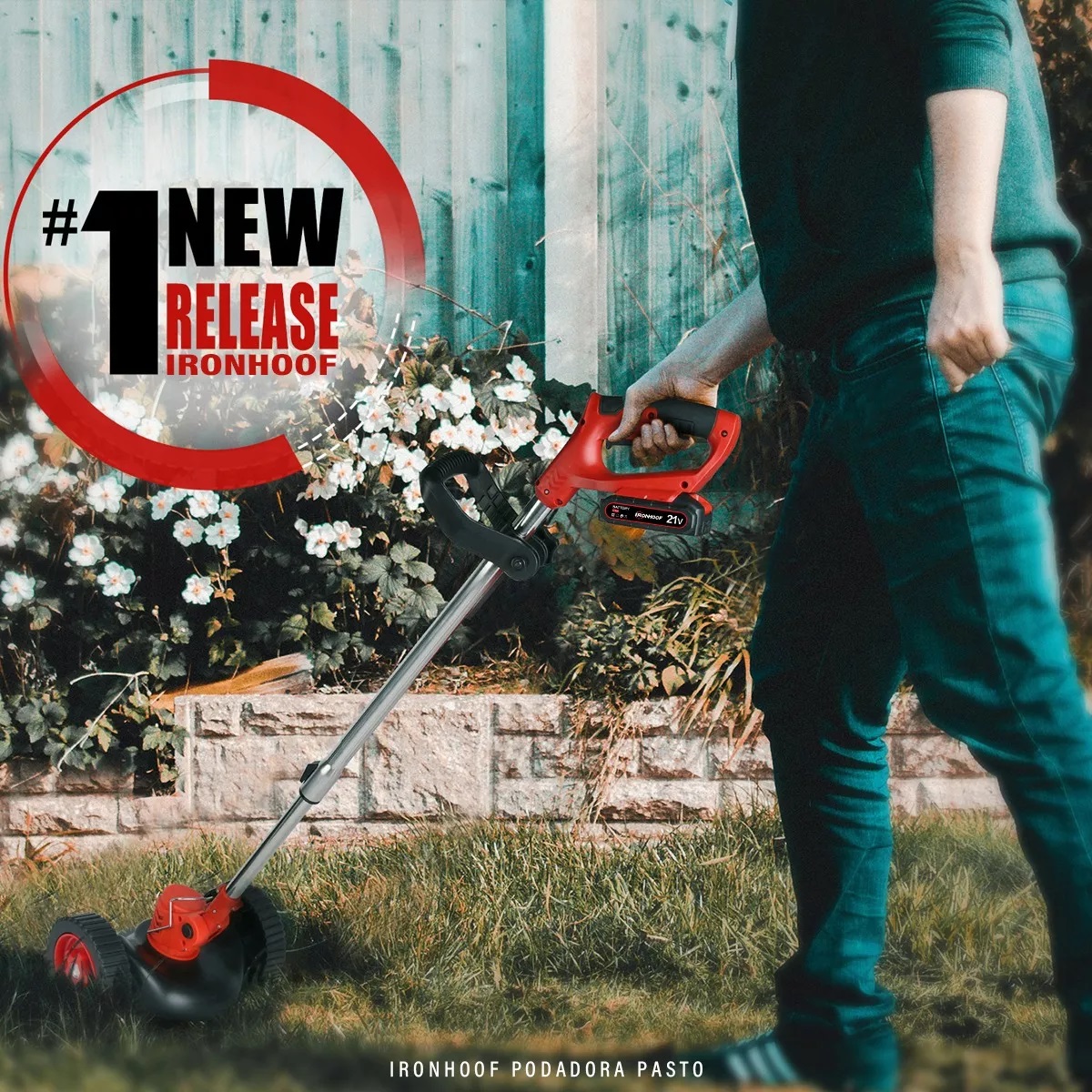 Podadora Césped Desbrozadora Inalámbrica Con Ruedas 2000 Mah