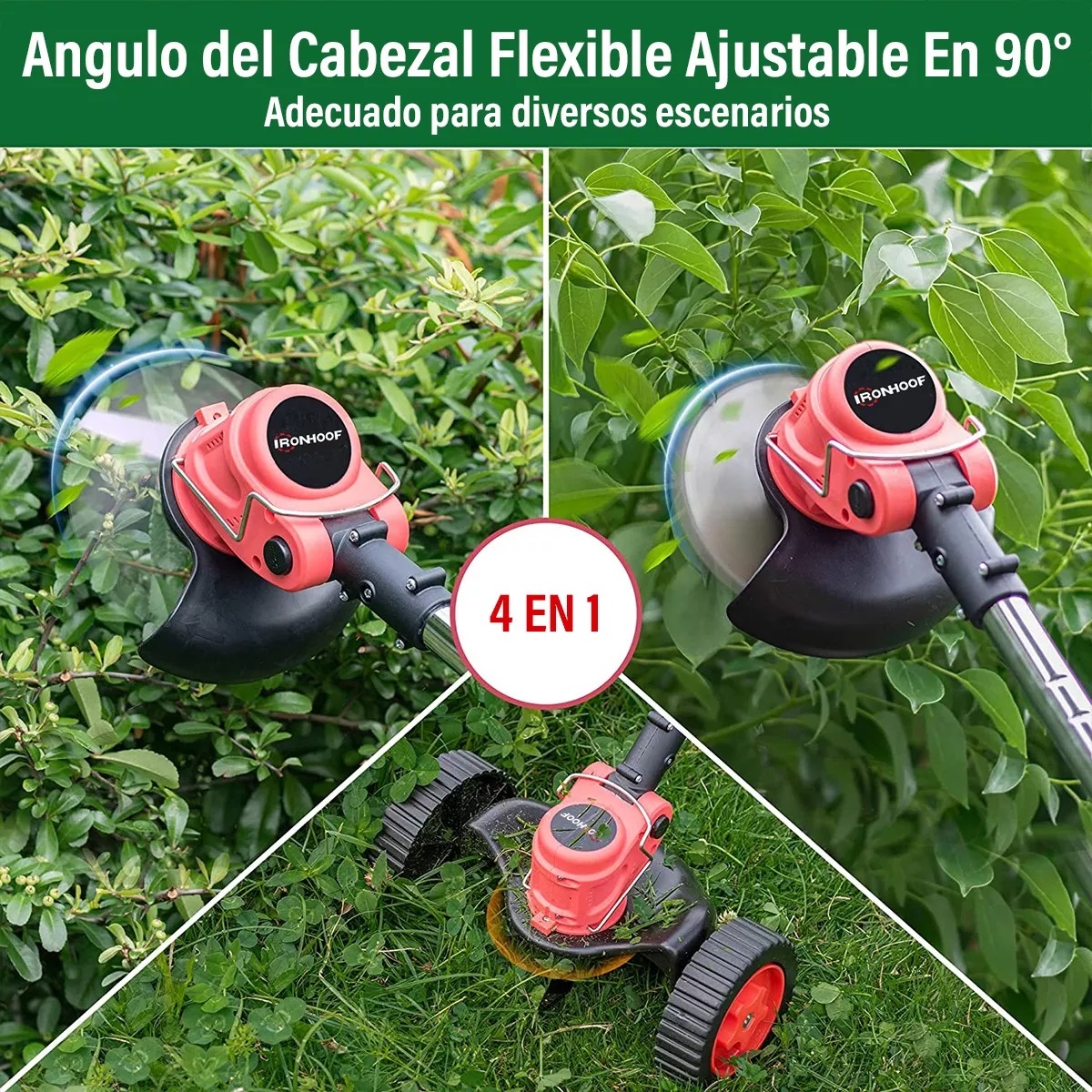 Podadora Césped Desbrozadora Inalámbrica Con Ruedas 2000 Mah