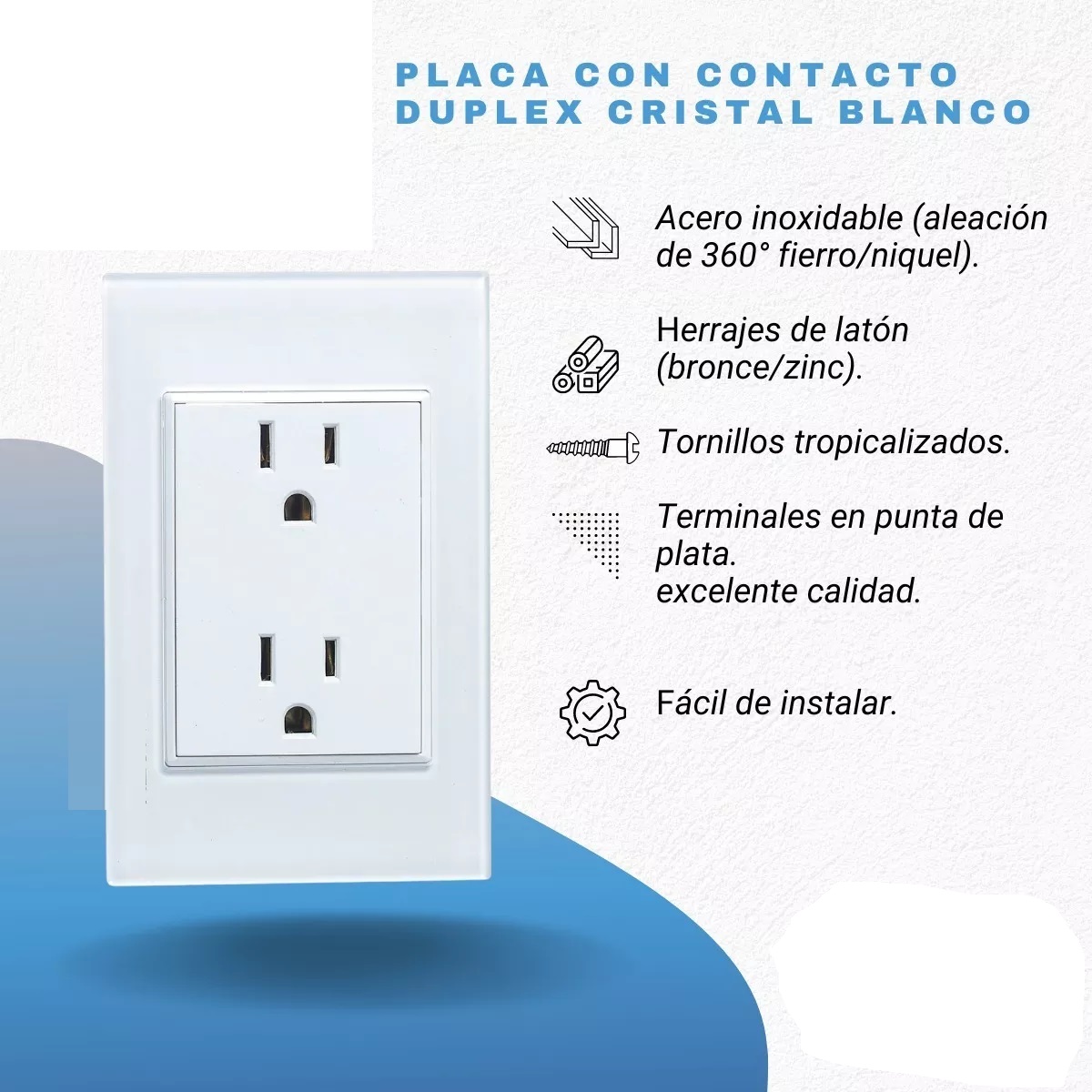 Set 3 Placas Con Contacto Duplex Cristal Blanco Premium