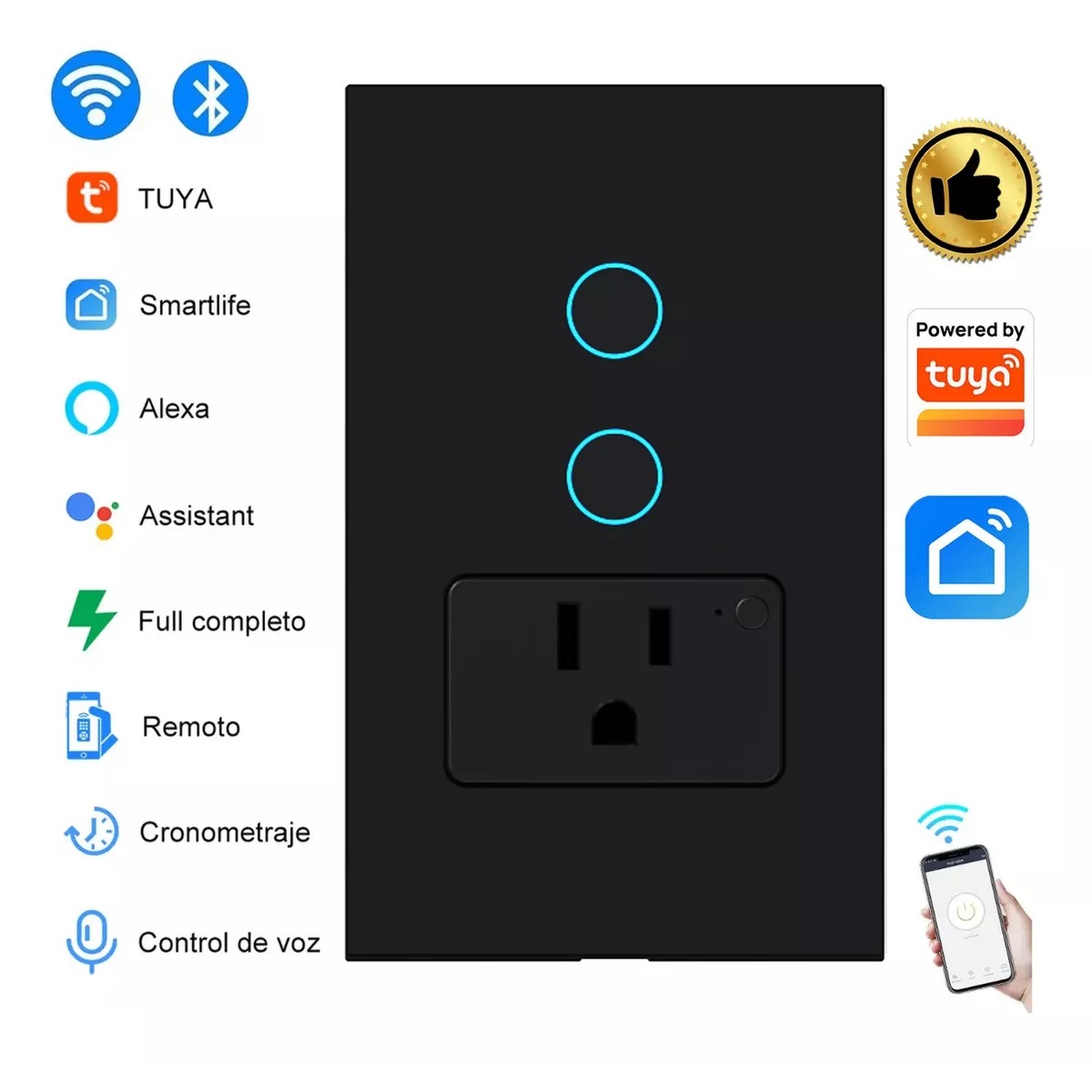 Enchufe Wifi 2 Interruptor Inteligente Smartlife Alexa Negro