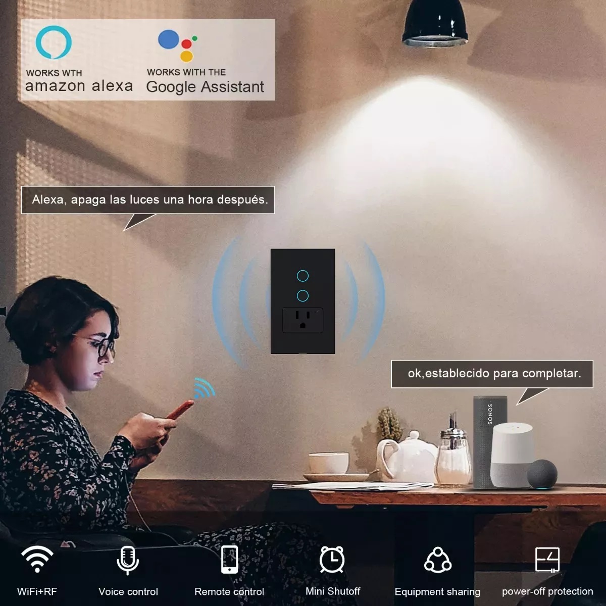 Enchufe Wifi 2 Interruptor Inteligente Smartlife Alexa Negro