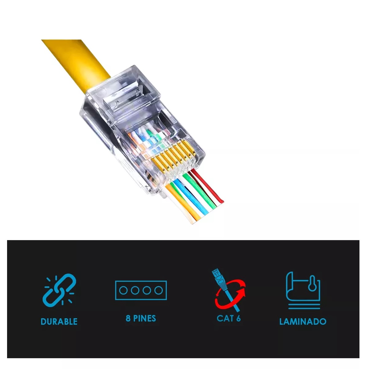 100 Plug Conector Profesional Cat 6 Rj45 Cable Red Utp