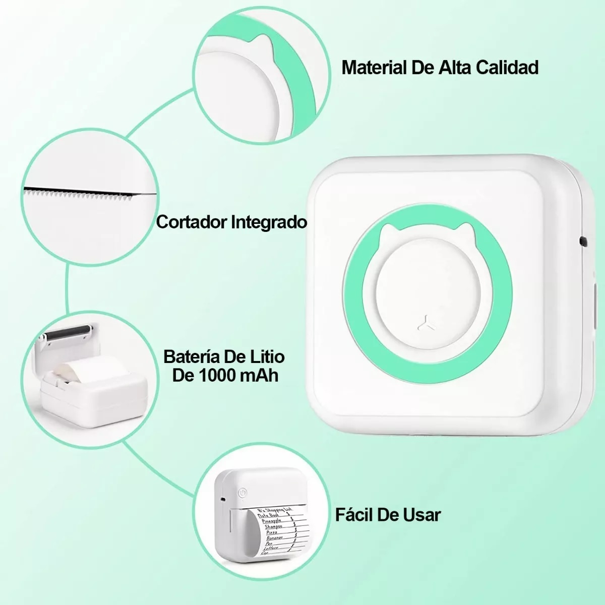 Mini Impresora Térmica Bluetooth Portátil Inalámbrica Azul