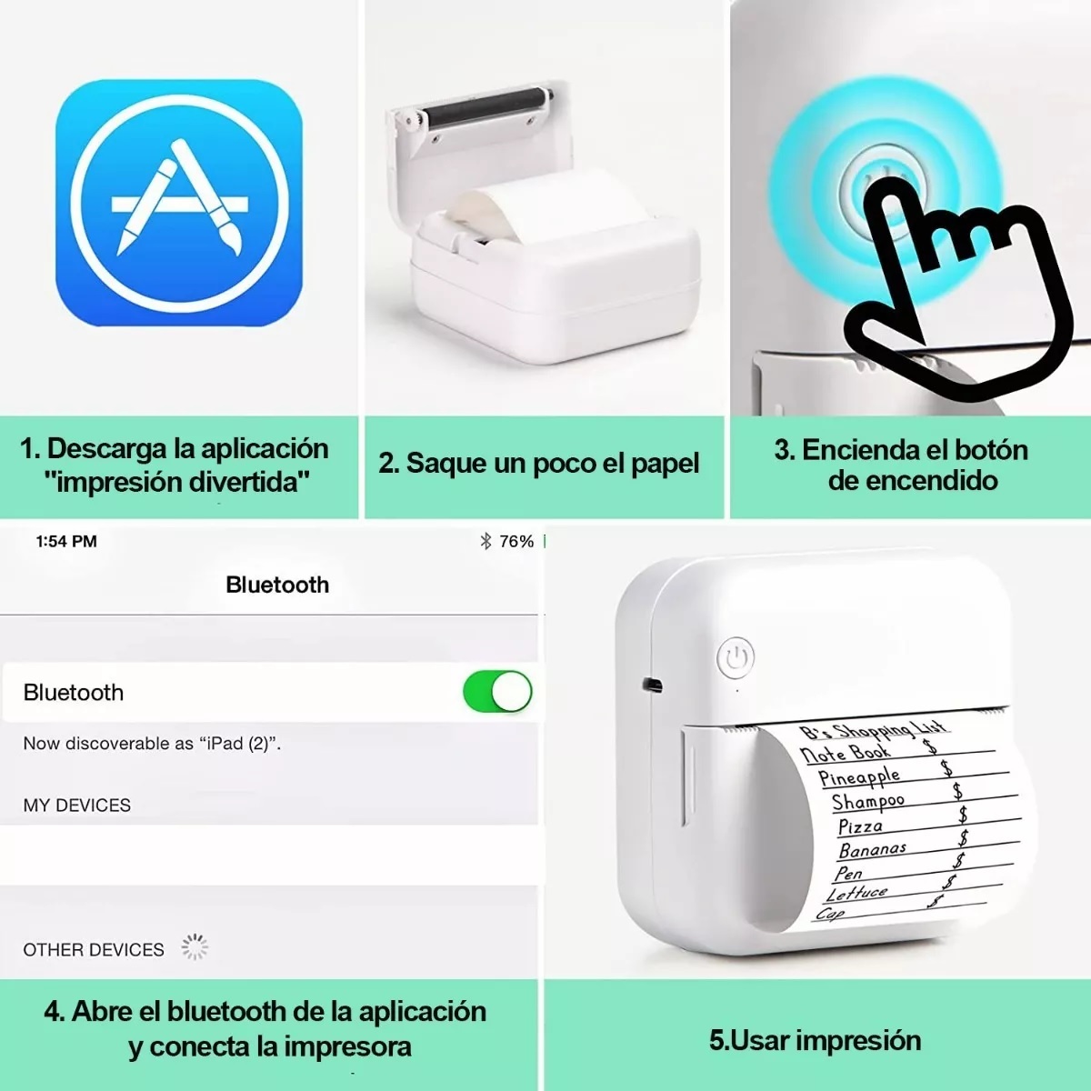Mini Impresora Térmica Bluetooth Portátil Inalámbrica Azul