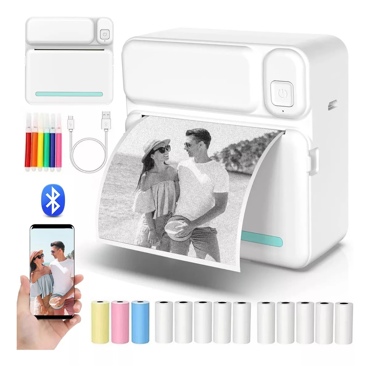 Mini Impresora Térmica Portátil Bluetooth Ios Y Android Usb Azul