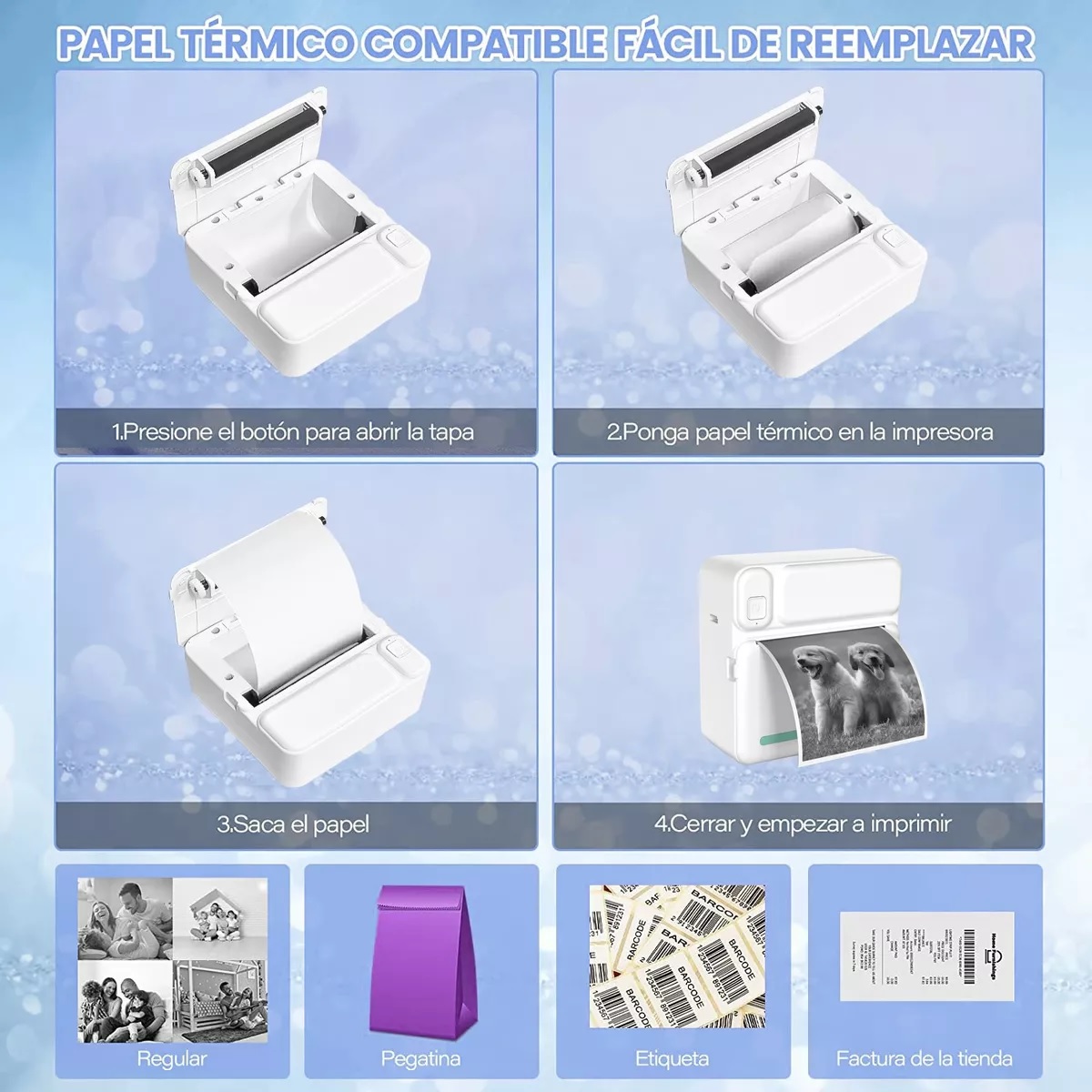 Mini Impresora Térmica Portátil Bluetooth Ios Y Android Usb Azul