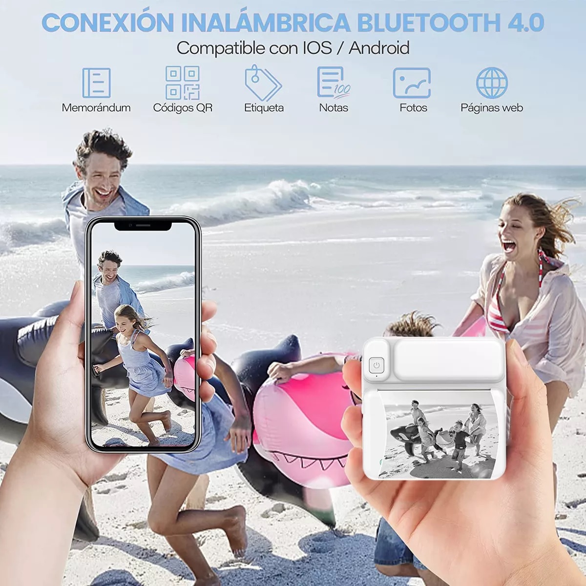 Mini Impresora Térmica Portátil Bluetooth Ios Y Android Usb Azul