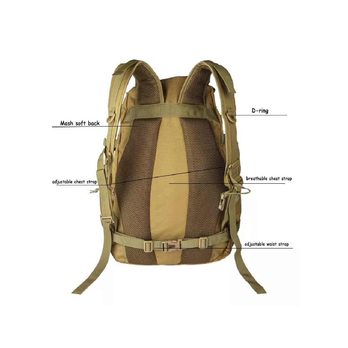Mochila Táctica Para Senderismo Y Supervivencia Caki