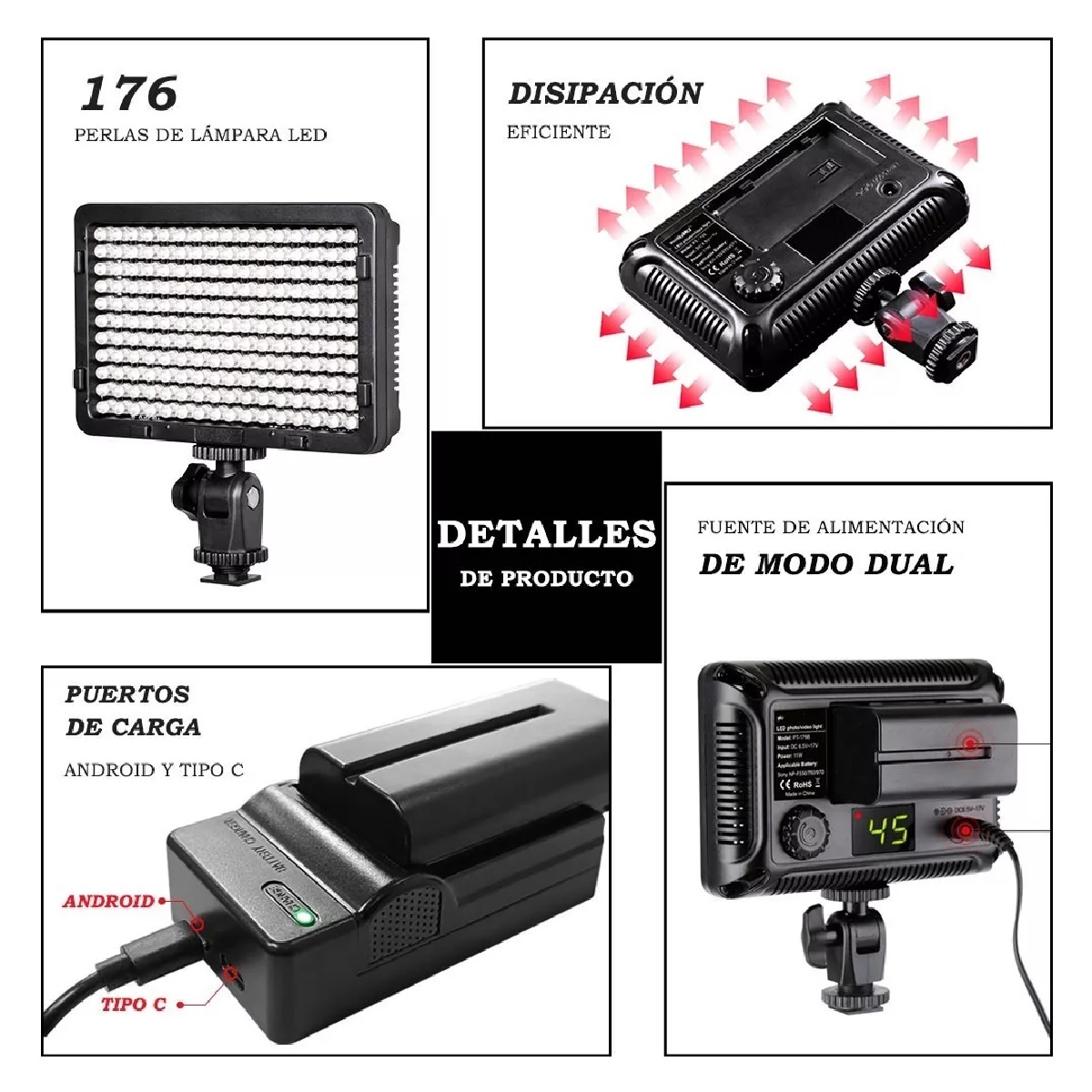 Lámpara De Video Camara 176 Leds Luz Con Regulable Batería