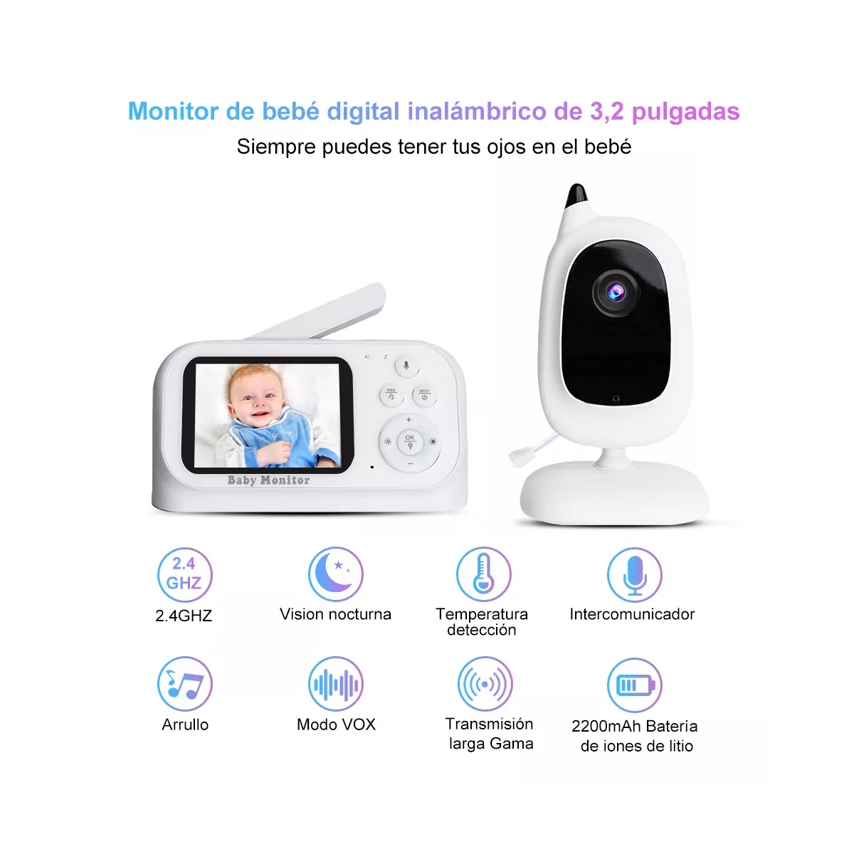 Monitor Para Bebe Inalámbrico Cámara De Seguridad Nocturna