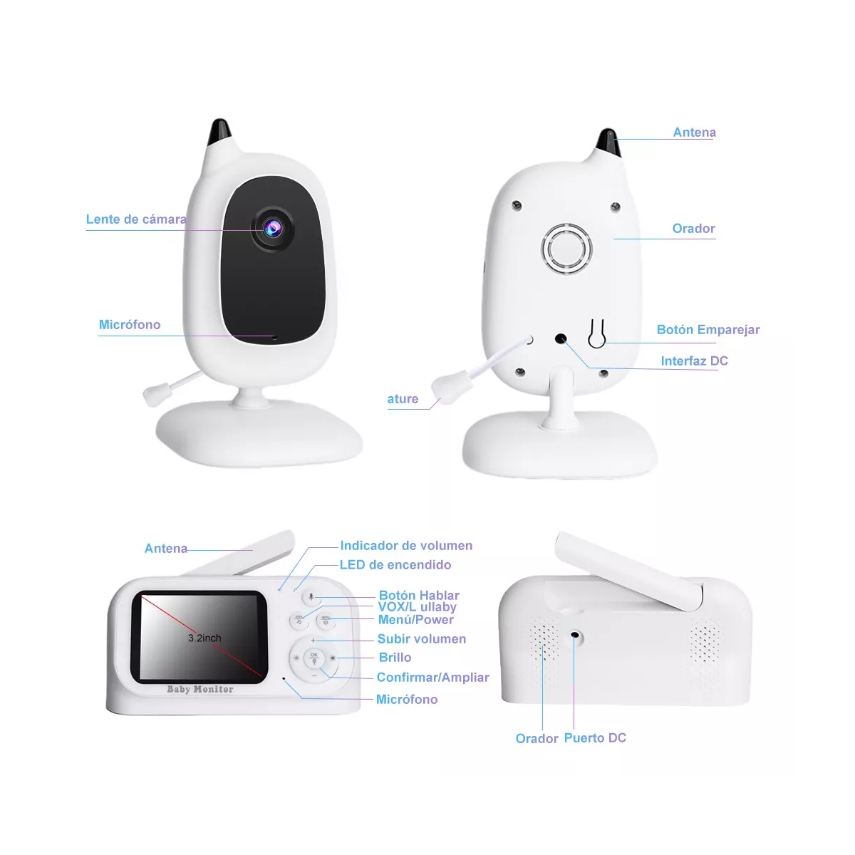 Monitor Para Bebe Inalámbrico Cámara De Seguridad Nocturna
