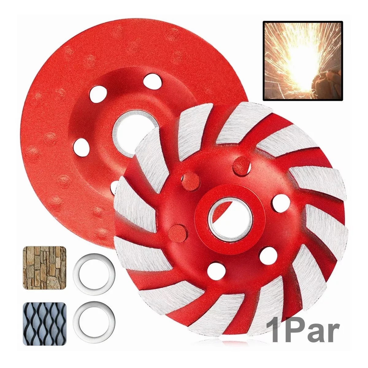 Par De Disco Diamantado Copa Abrasivo Porcelana Vidrio Marmol Rojo