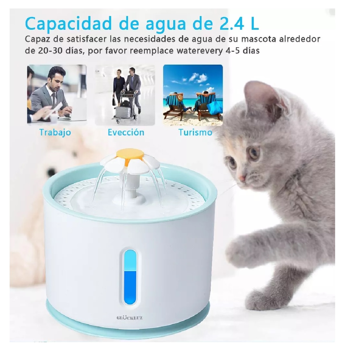 Pets Fuente De Agua Para Gatos Dispensador Mascotas Azul