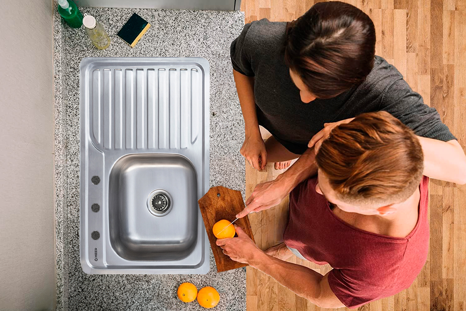 CNX - Kit Completo de Fregadero de Cocina Derecho para Sobreponer y Mezcladora
