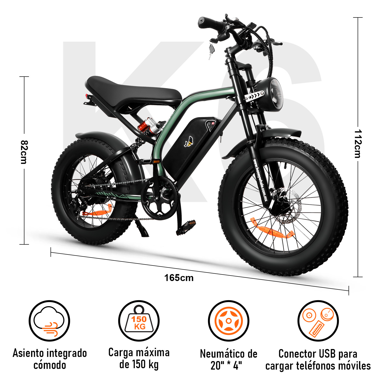 Bicicleta Eléctrica Honey Whale K6 Verde