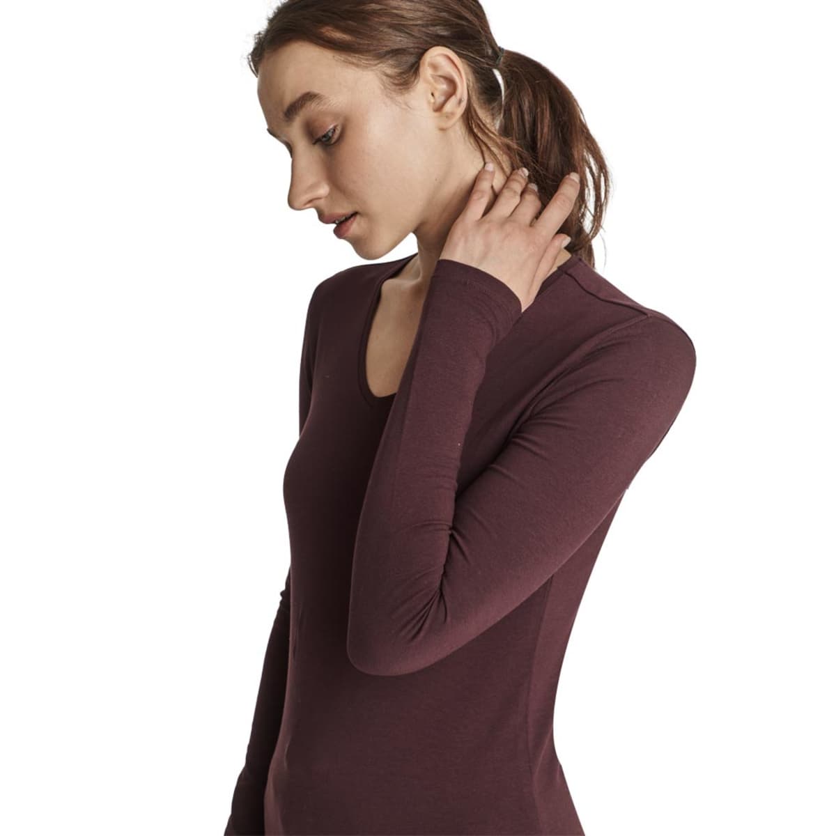 Playera básica, manga larga color vino, para mujer, marca Holly