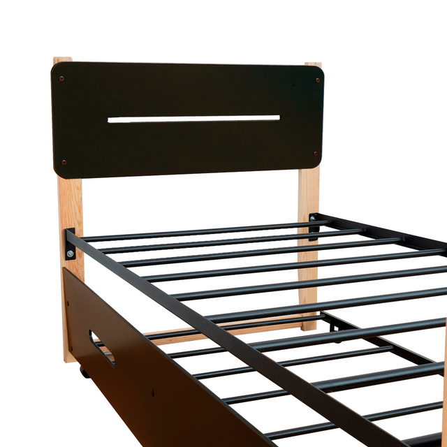 Cama Doble Individual Juno | Cama Baja Deslizable Con Ruedas Café