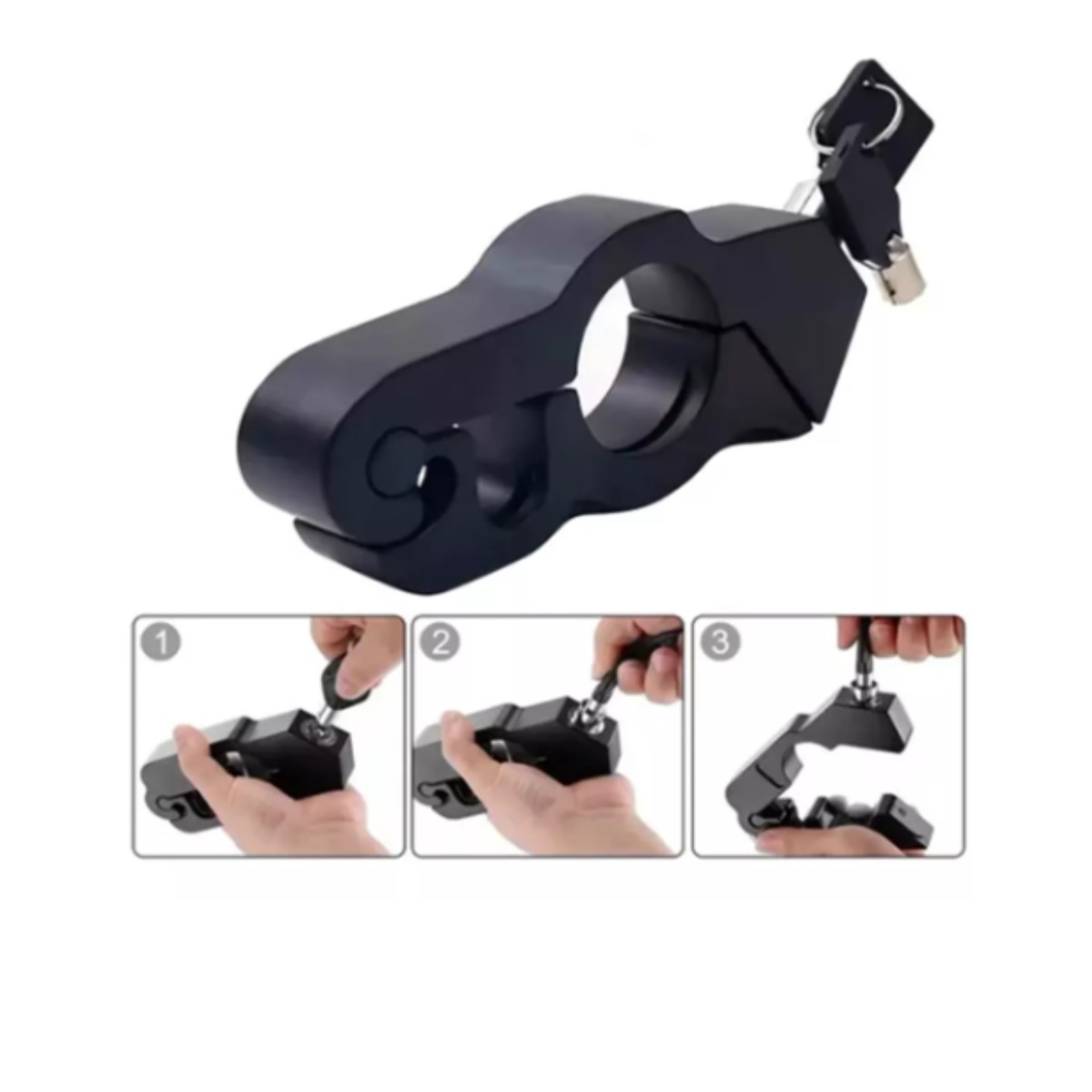 Candado antirrobo manillar motocicleta freno tambor vehículo eléctrico negro seguro portátil.