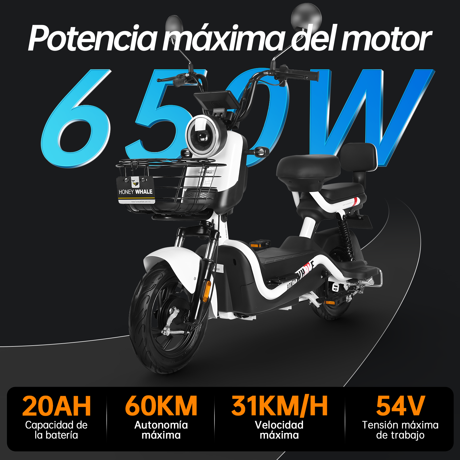 Motobici eléctrica Honey Whale U3S Blanco.