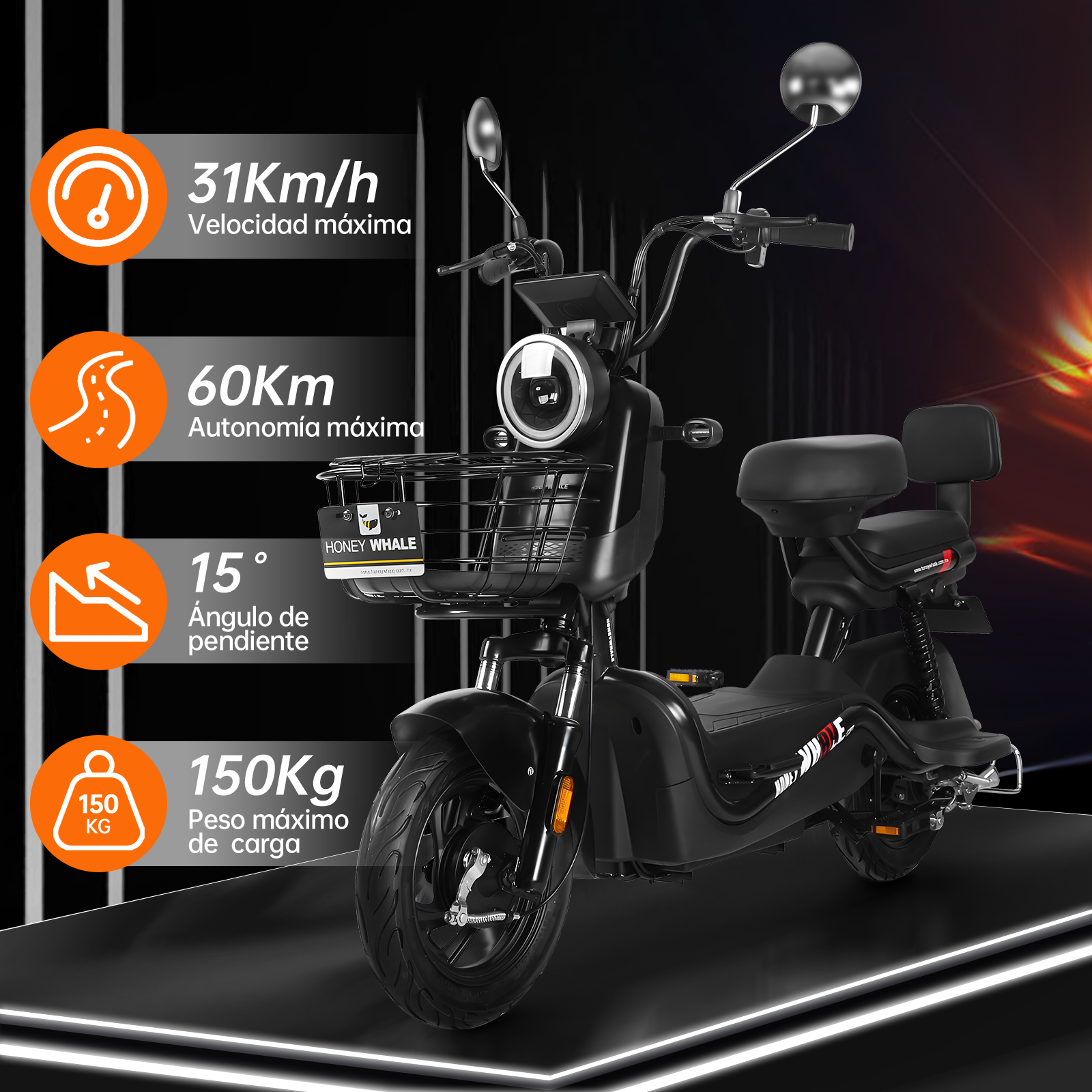 Motobici eléctrica Honey Whale U3S Negro.