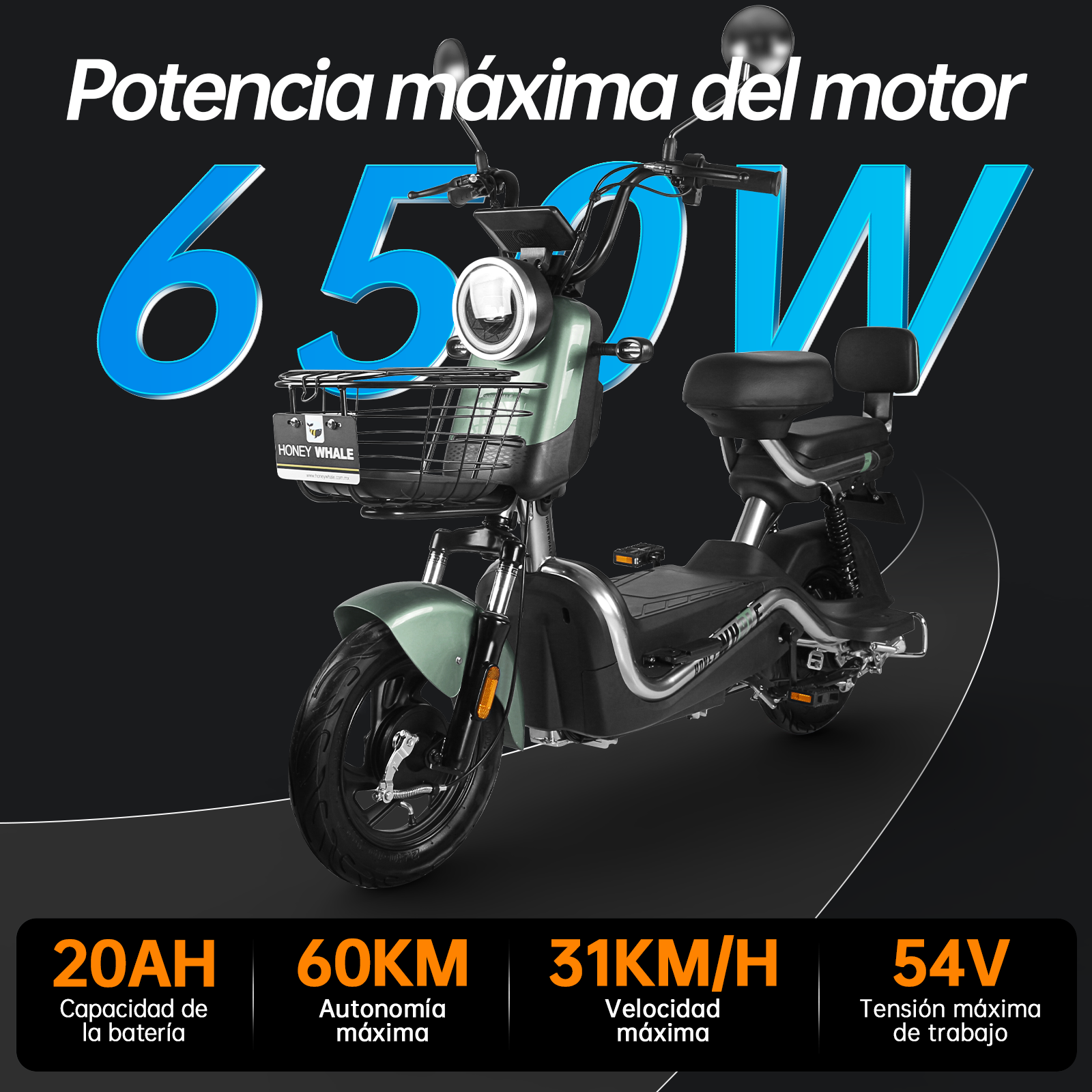 Motobici eléctrica Honey Whale U3S Verde.