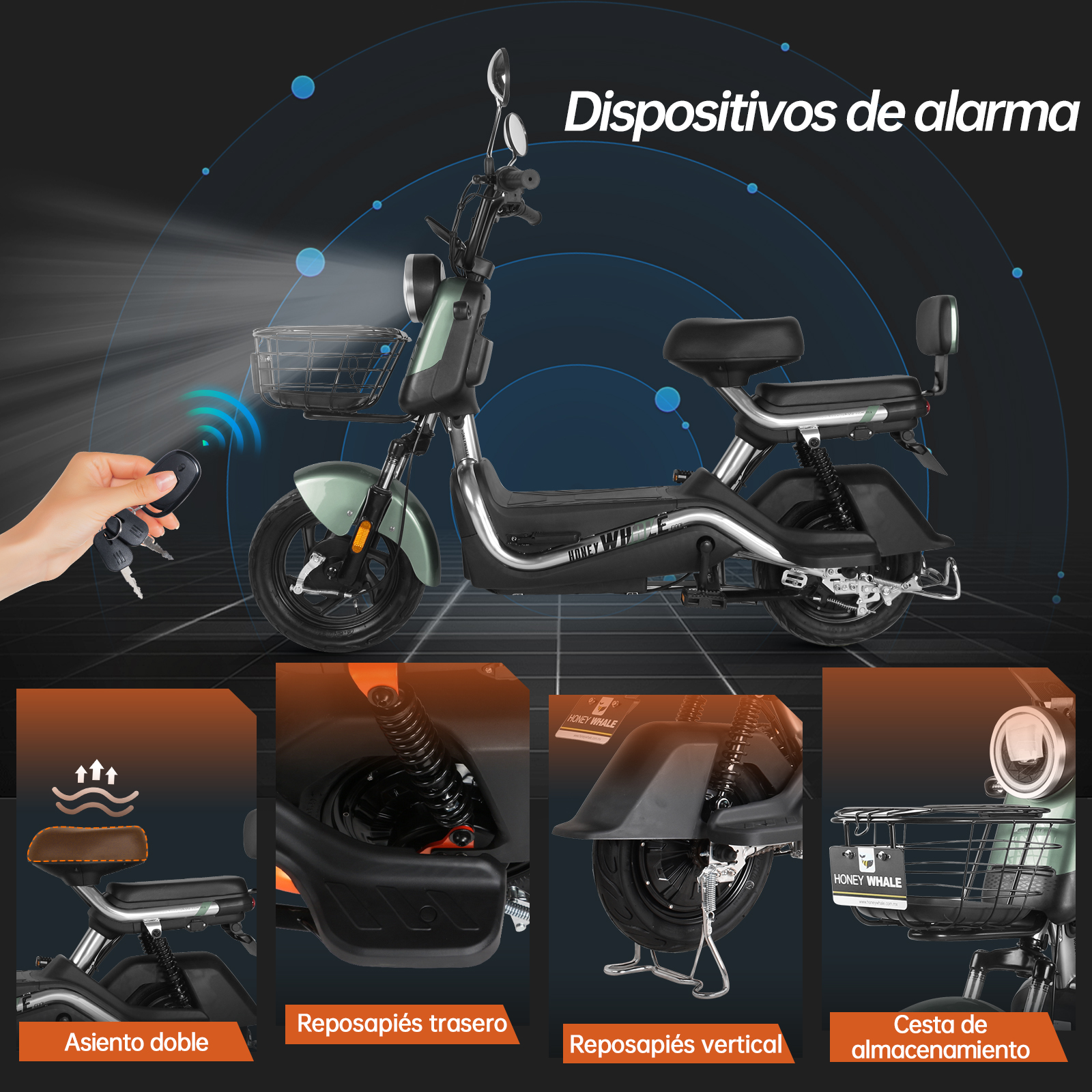 Motobici eléctrica Honey Whale U3S Verde.