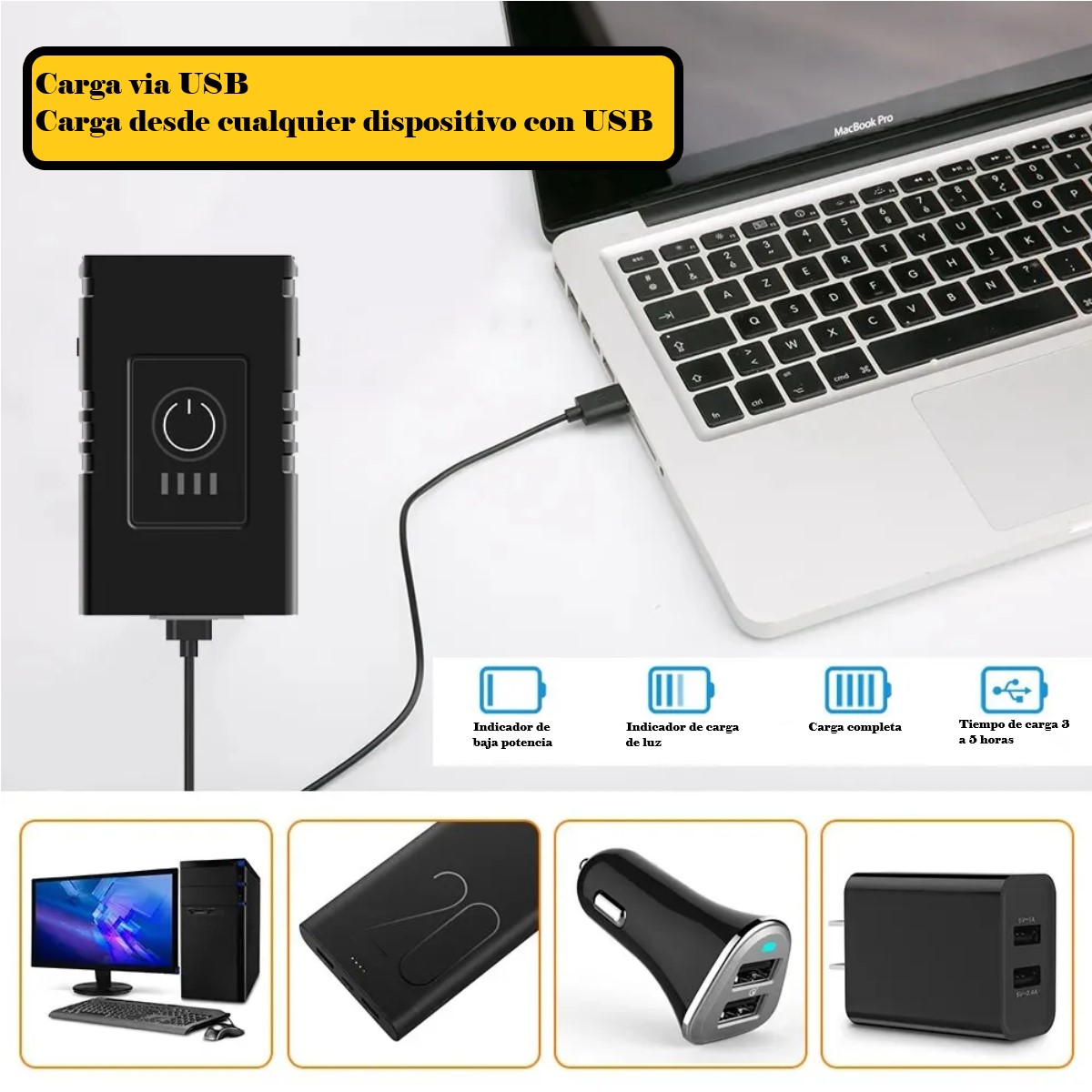 Luz bicicleta USB recargable luces LED bicicleta 6 modos linterna faro lámpara delantera