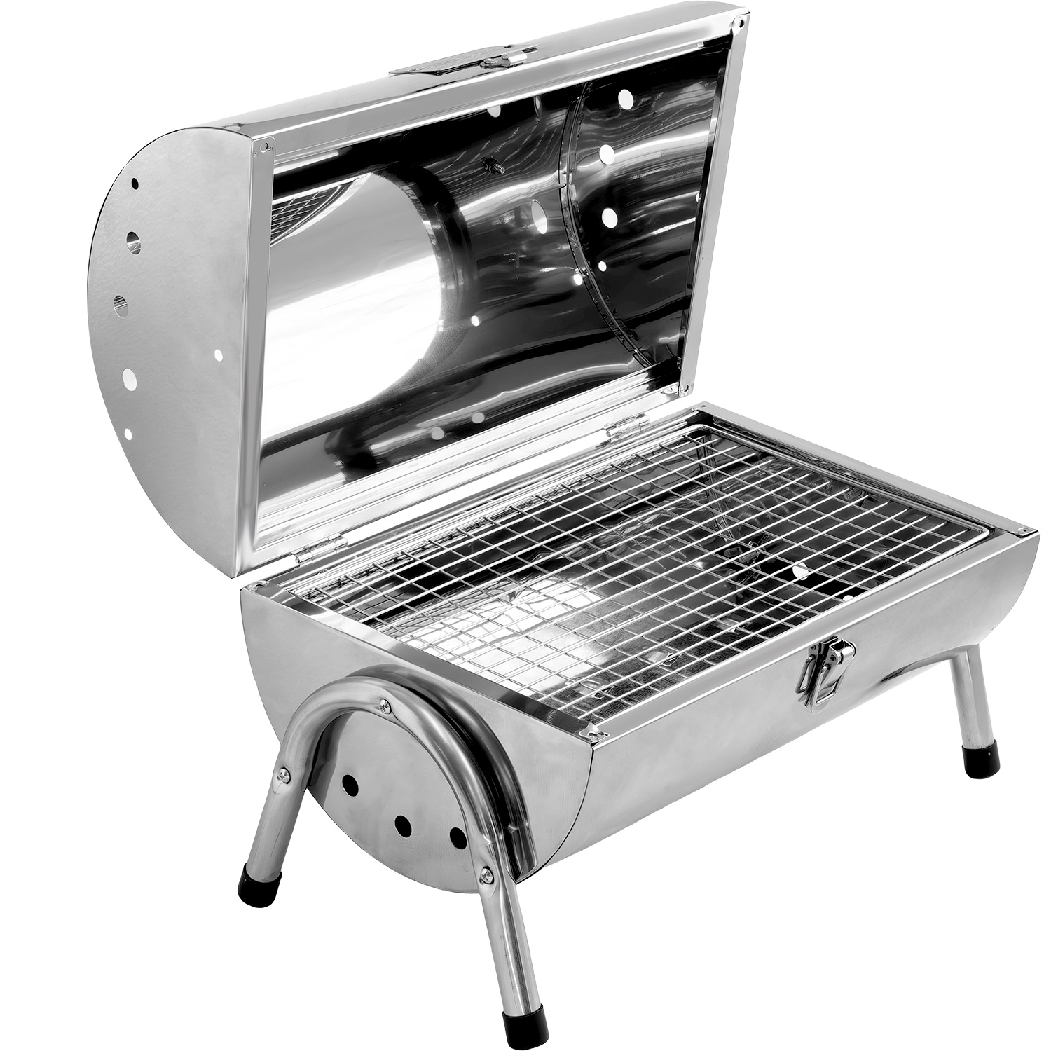 Asador Carbon Portatil Tipo Barril Cromado 2 Parrillas 42x35