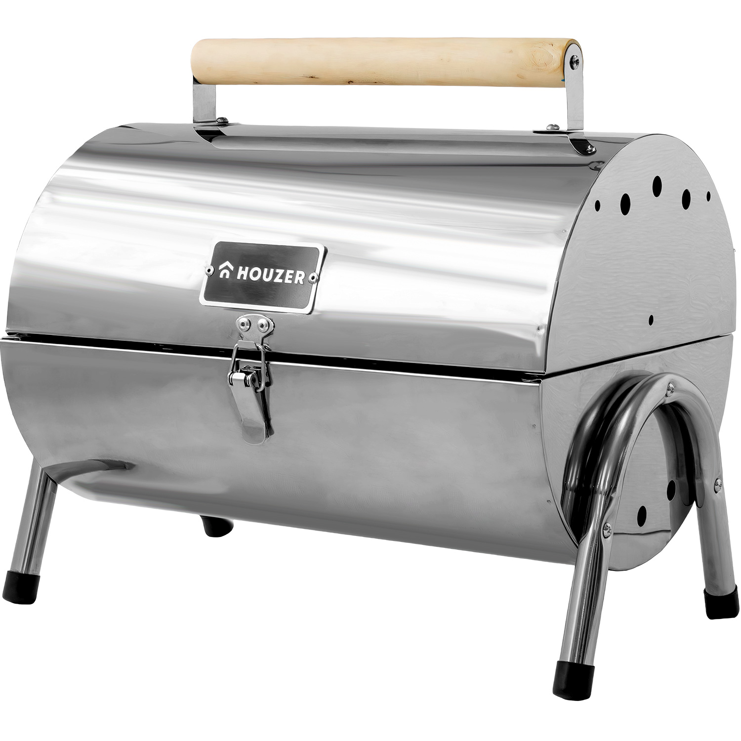 Asador Carbon Portatil Tipo Barril Cromado 2 Parrillas 42x35