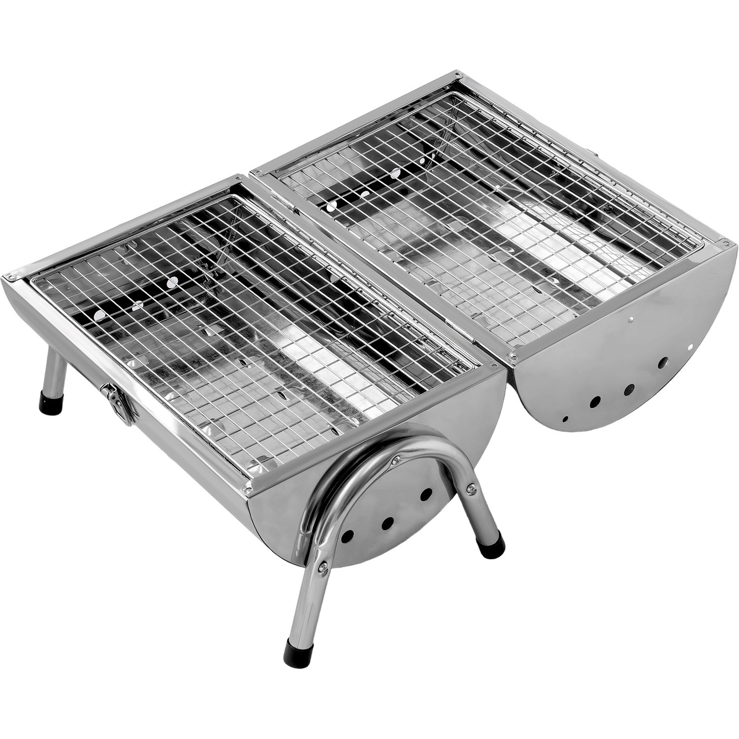 Asador Carbon Portatil Tipo Barril Cromado 2 Parrillas 42x35