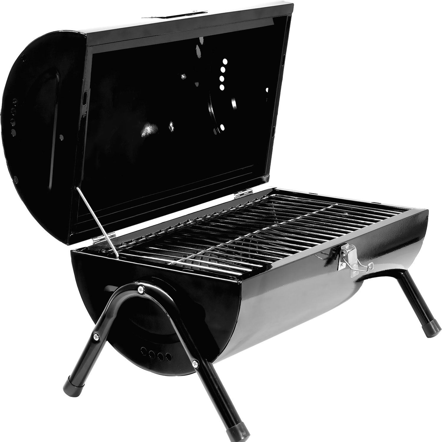 Asador Carbon Portatil Tipo Barril Negro 2 Parrillas 42x35