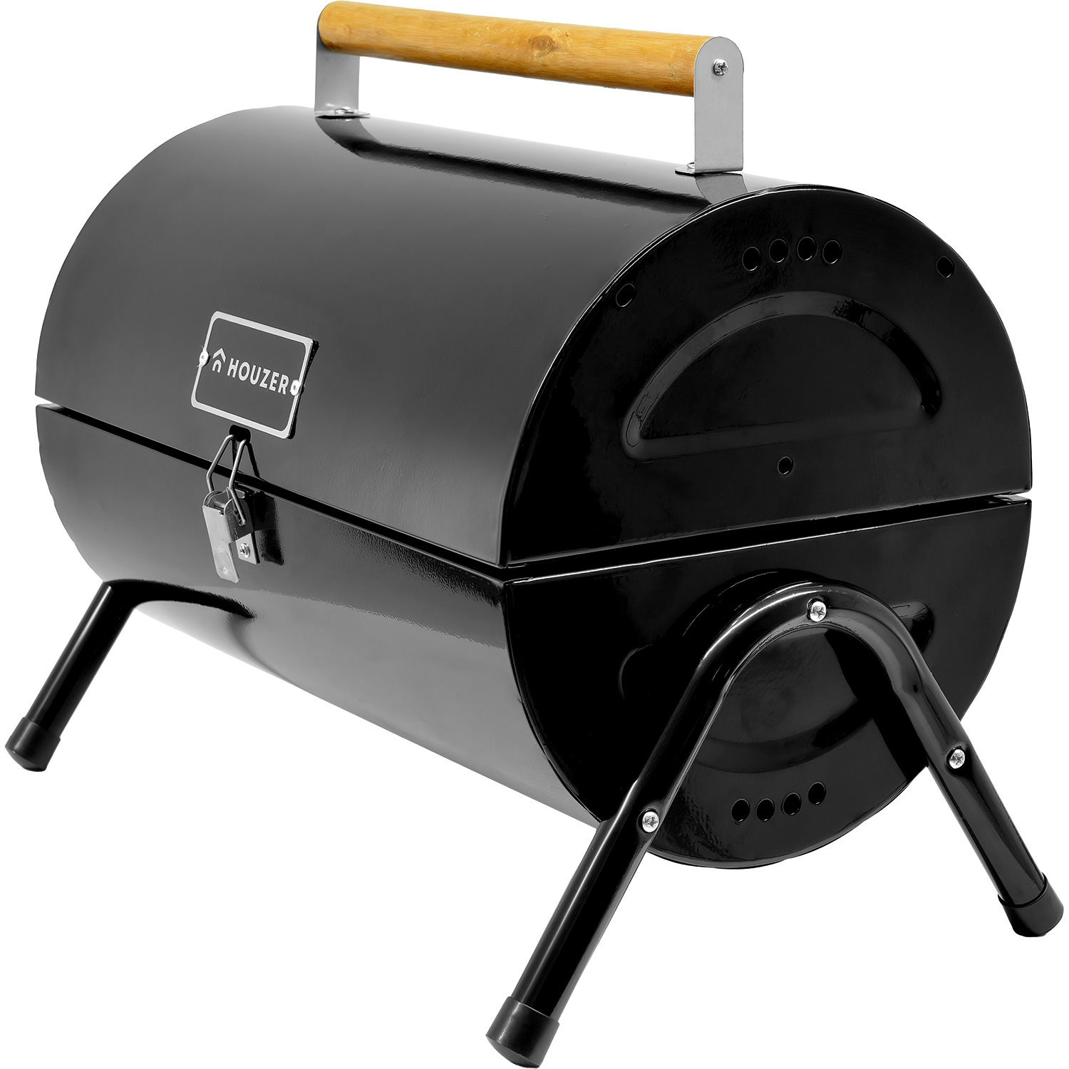 Asador Carbon Portatil Tipo Barril Negro 2 Parrillas 42x35