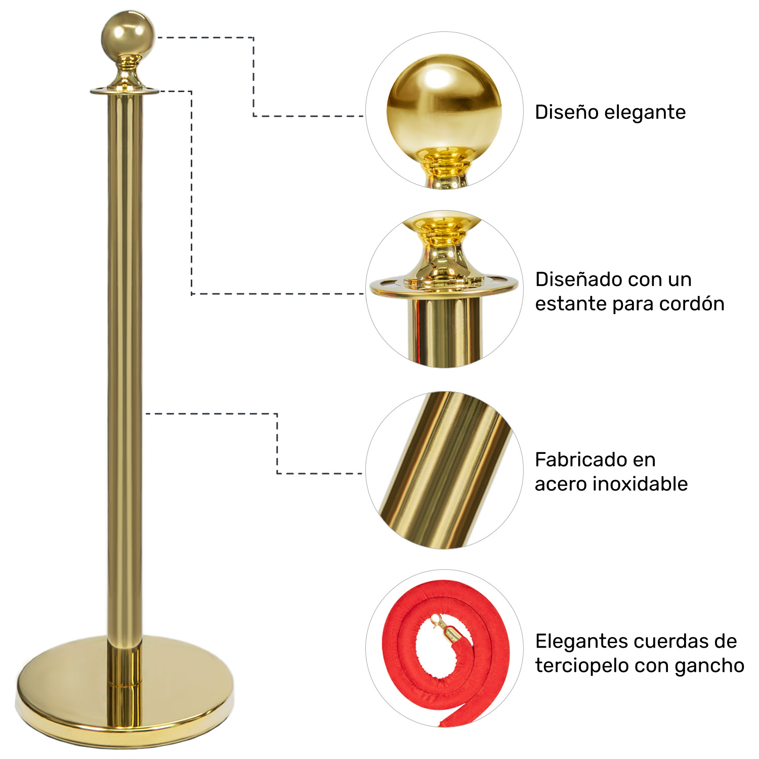 4 Postes Delimitadores Unifila Separador Con Cuerdas 1.5m