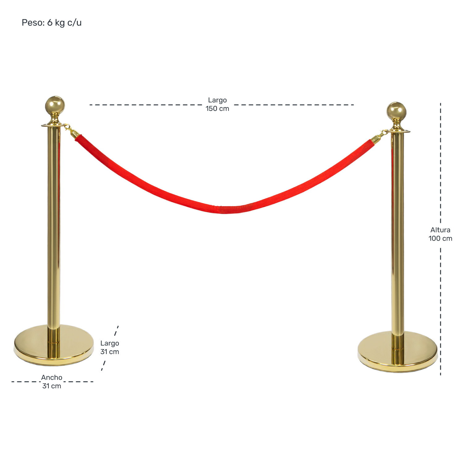 4 Postes Delimitadores Unifila Separador Con Cuerdas 1.5m