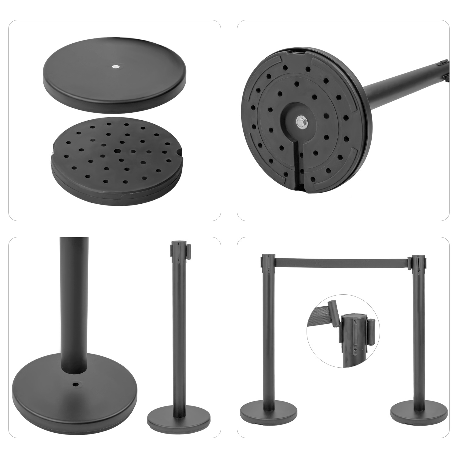 Postes Delimitadores Unifila Cinta Retractil Negra Fila 3 Pz