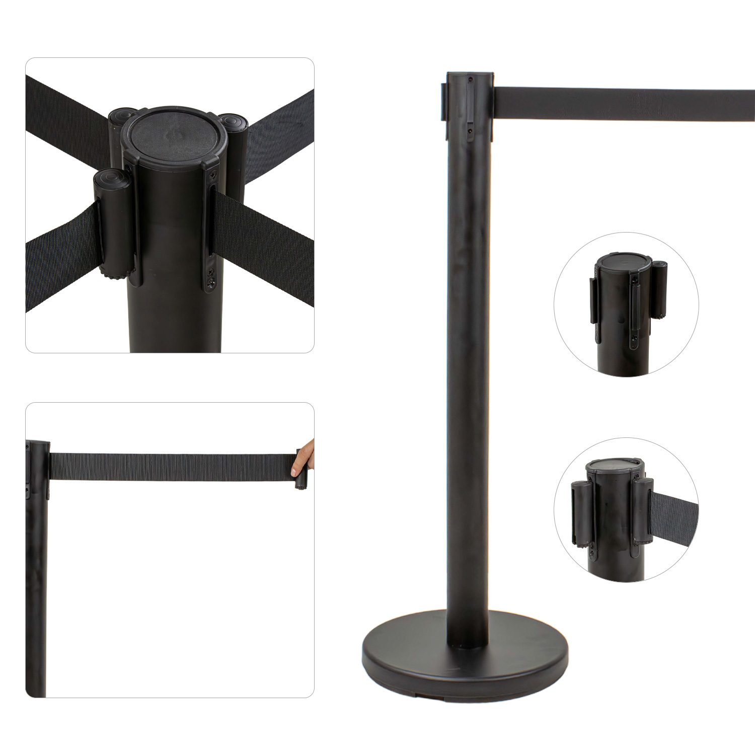 Postes Delimitadores Unifila Cinta Retractil Negra Fila 2pz