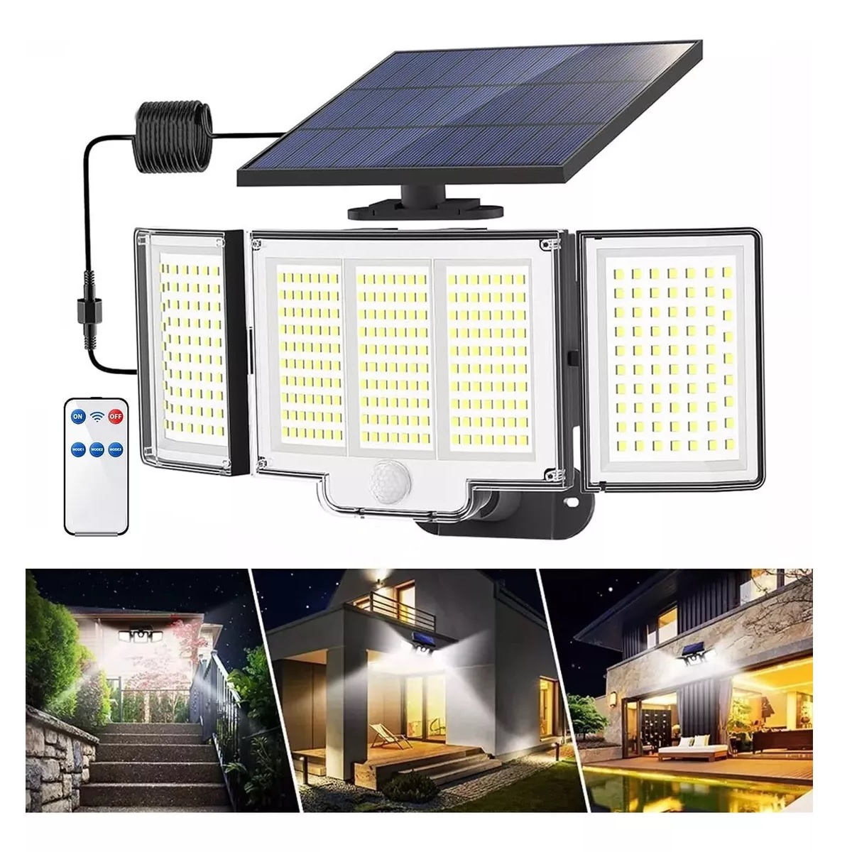 Lámpara Solar Exterior Jardín De Pared Sensor Luz 260 Led 