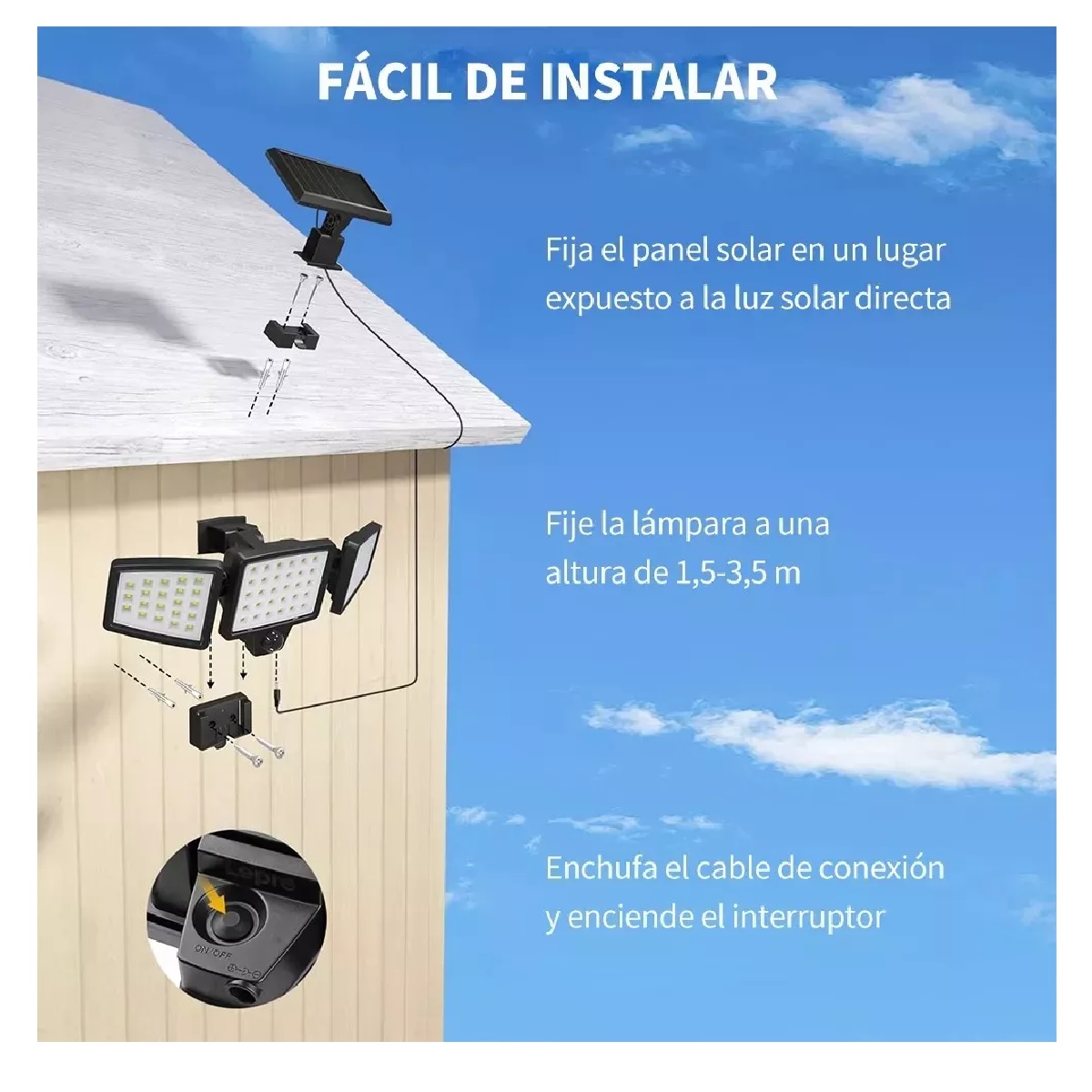Lámpara Solar Exterior Jardín De Pared Sensor Luz 260 Led 