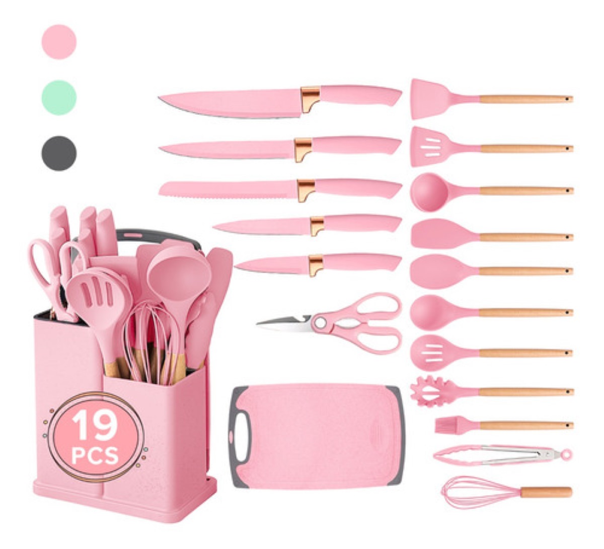 Utensilios De Cocina Silicona Juego De Cuchillo 19 Set Rosa