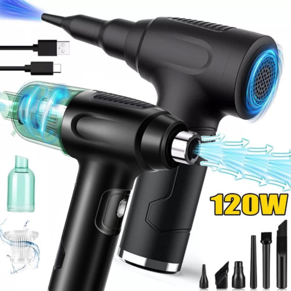 3-en-1 Kit Limpieza Pc Inalámbrico Plumero Aire Soplador Usb nEGRO