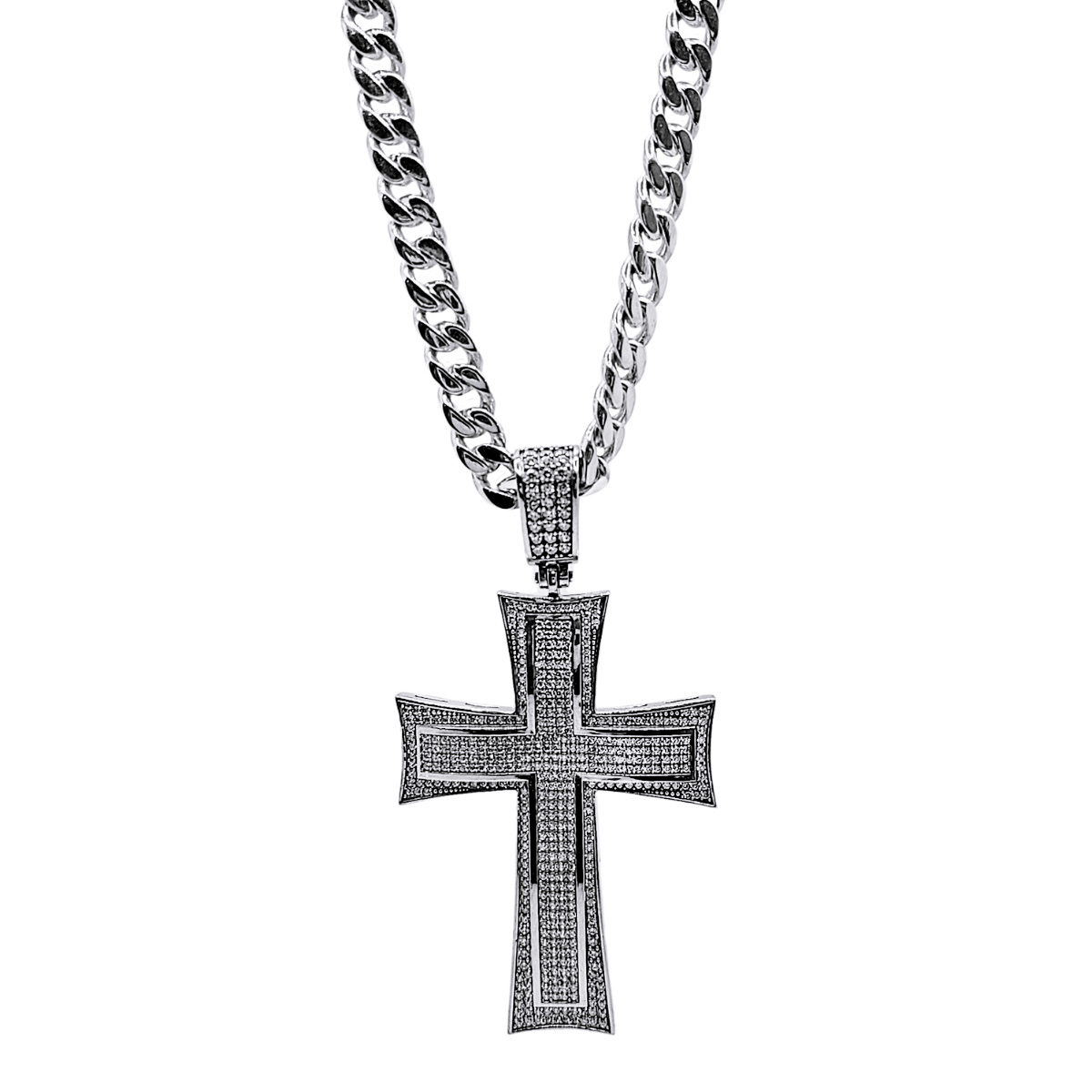 CADENA CUBANA PLATA .925 HOMBRE CON DIJE CRUZ 