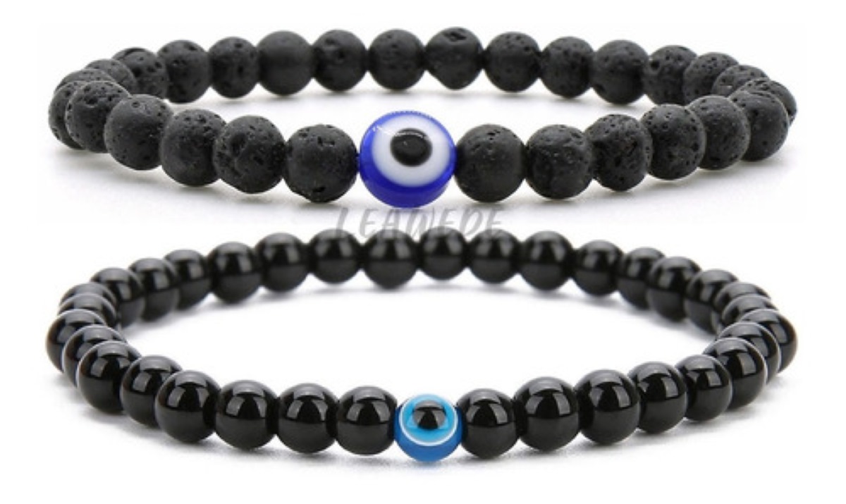 2pzs Pulsera Ojo Turco Regalo Hombre Mujer Suerte Proteccion Negro 