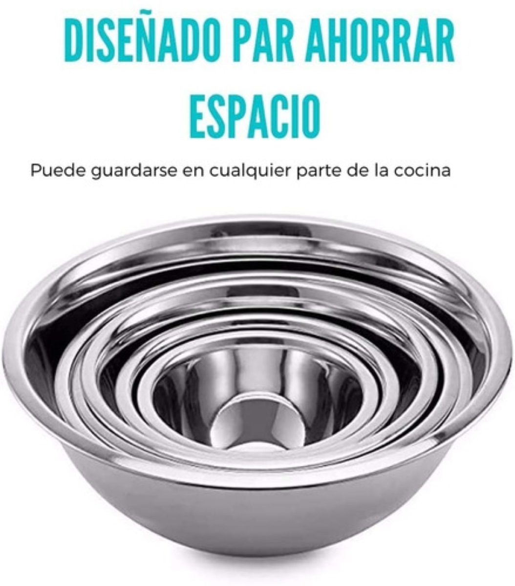 Set 6 Tazones Bowls Acero Inoxidable 18-20-22-24-26-28 Cm Plata 