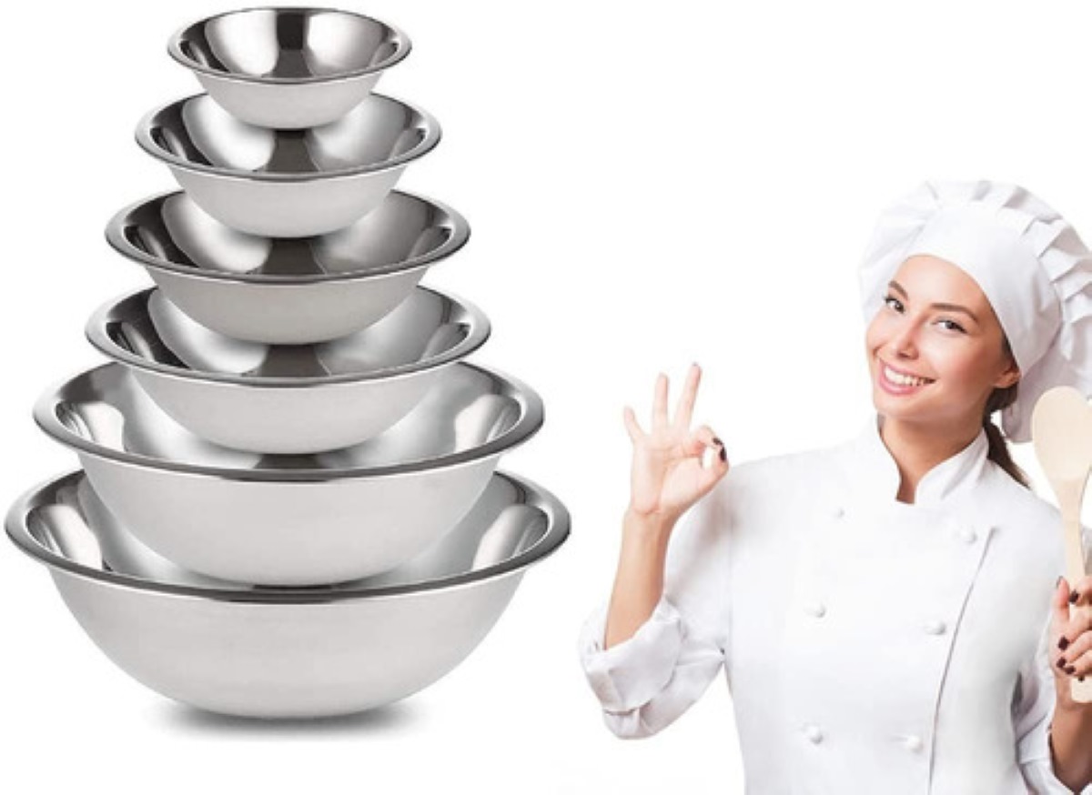 Set 6 Tazones Bowls Acero Inoxidable 18-20-22-24-26-28 Cm Plata 