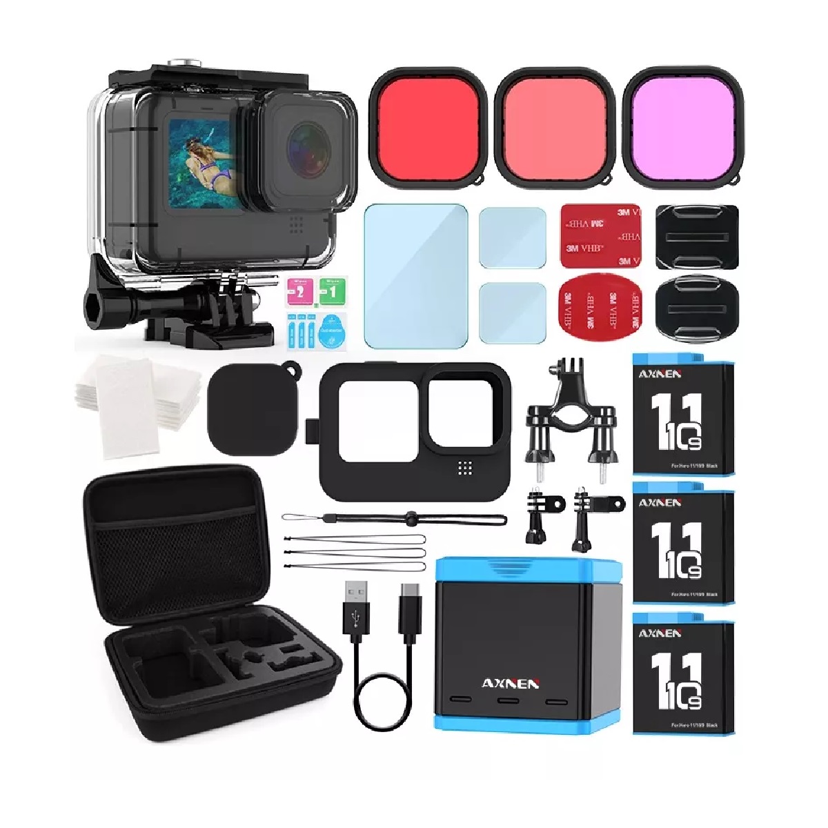 Kit De Accesorios Con 3 Baterías Para Gopro Hero 11 10 9